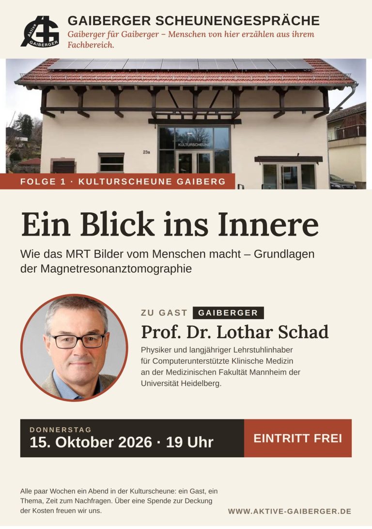 Plakat Scheunengespräche Folge 1: „Ein Blick ins Innere“ mit Prof. Dr. Lothar Schad, Do 15.10.2026, 19 Uhr, Kulturscheune, Eintritt frei